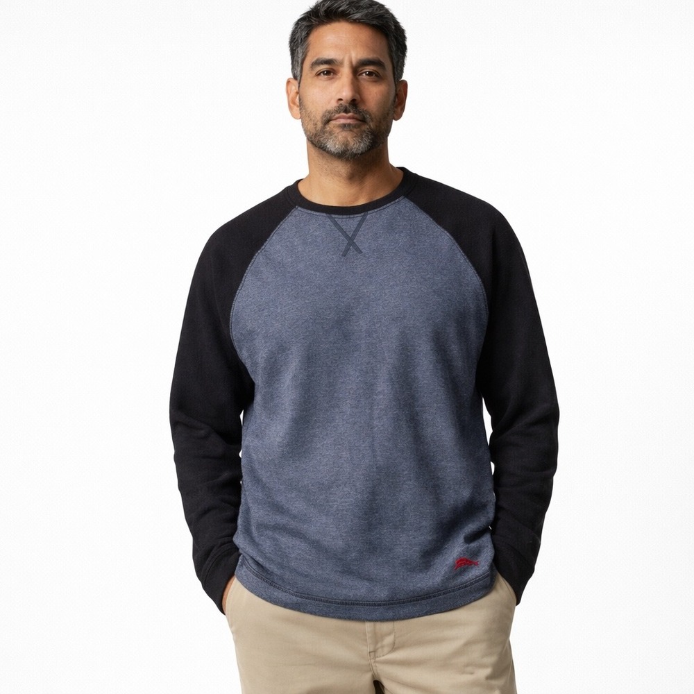 Tommy Bahama Pullover Sweatshirt M Blue Black Raglan Sleeve Marlin Logo
